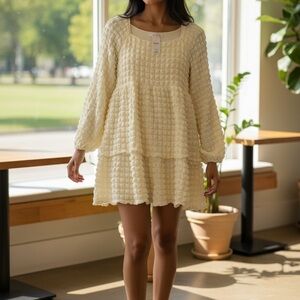 Simply Southern Cream Textured Tiered Mini Dress